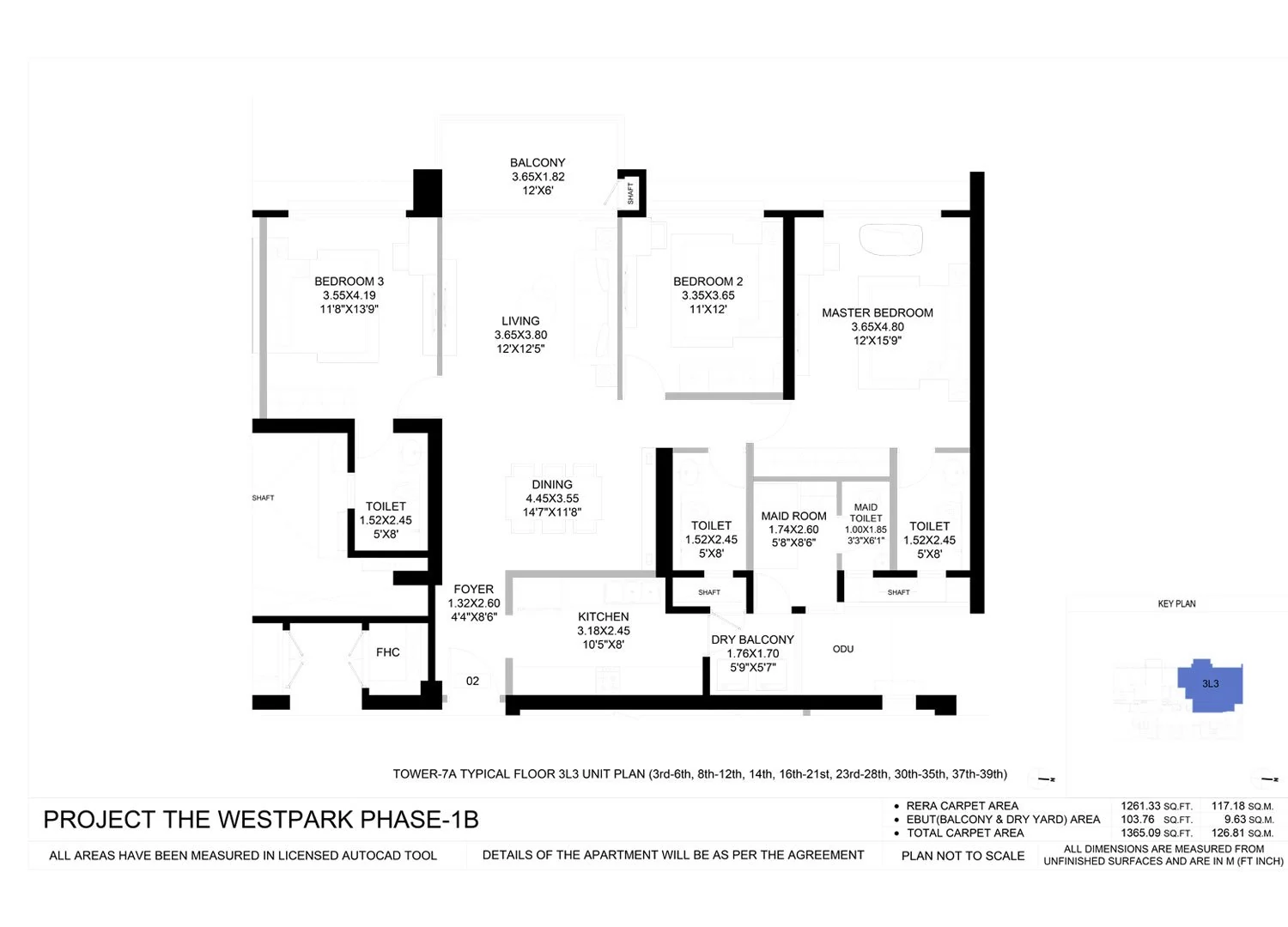 DLF Westpark 3 BHK floor plan, Tower 7A