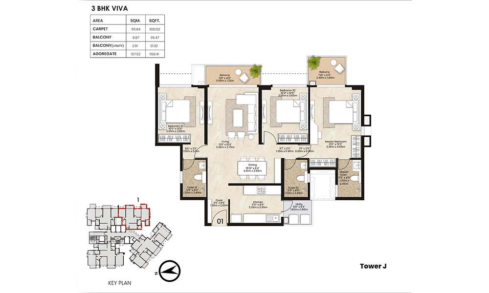 2 BHK 743 sqft Floor Plan